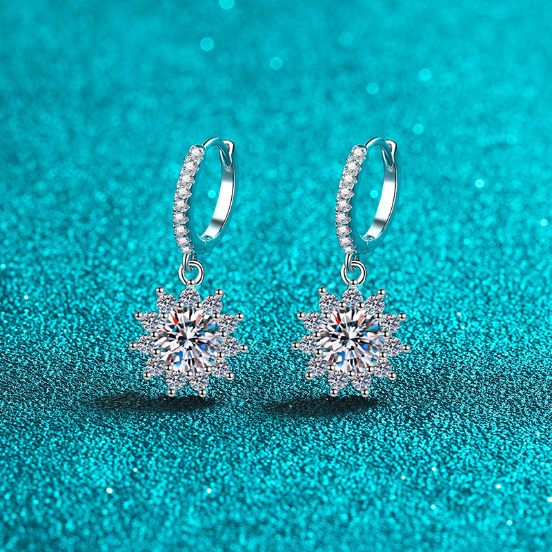 OEM&ODM Customised 925 sterling silver earrings Sunflower Moissanite earrings